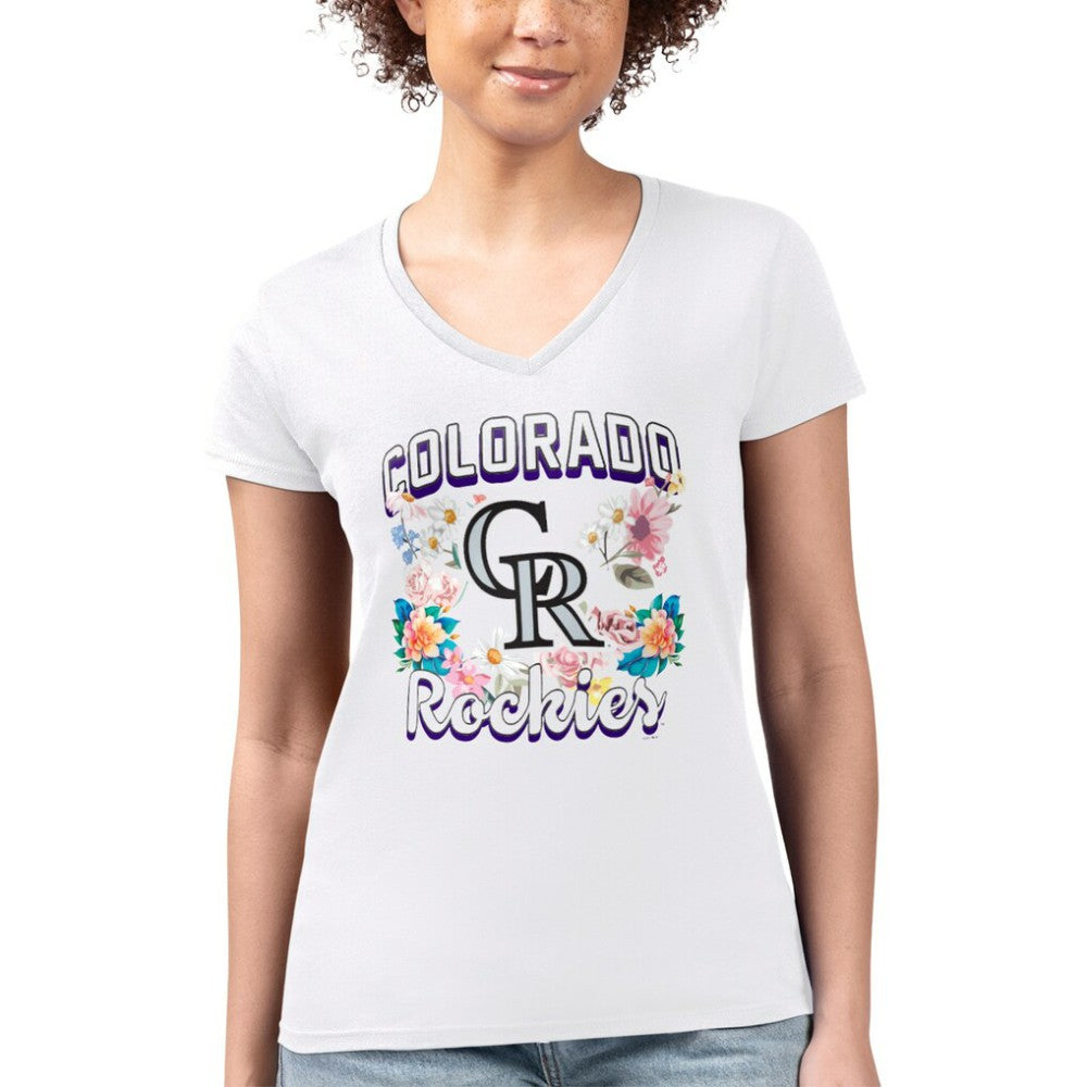 Colorado Rockies G-III 4Her by Carl Banks Women's Super-Slim Fit Lightweight Flowers Graphic V-Neck T-Shirt - MLB T-shirts