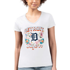 Detroit Tigers G-III 4Her by Carl Banks Women's Super-Slim Fit Lightweight Flowers Graphic V-Neck T-Shirt - MLB T-shirts
