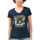 Milwaukee Brewers G-III 4Her by Carl Banks Women's Super-Slim Fit Lightweight Flowers Graphic V-Neck T-Shirt - MLB T-shirts