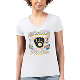 Milwaukee Brewers G-III 4Her by Carl Banks Women's Super-Slim Fit Lightweight Flowers Graphic V-Neck T-Shirt - MLB T-shirts