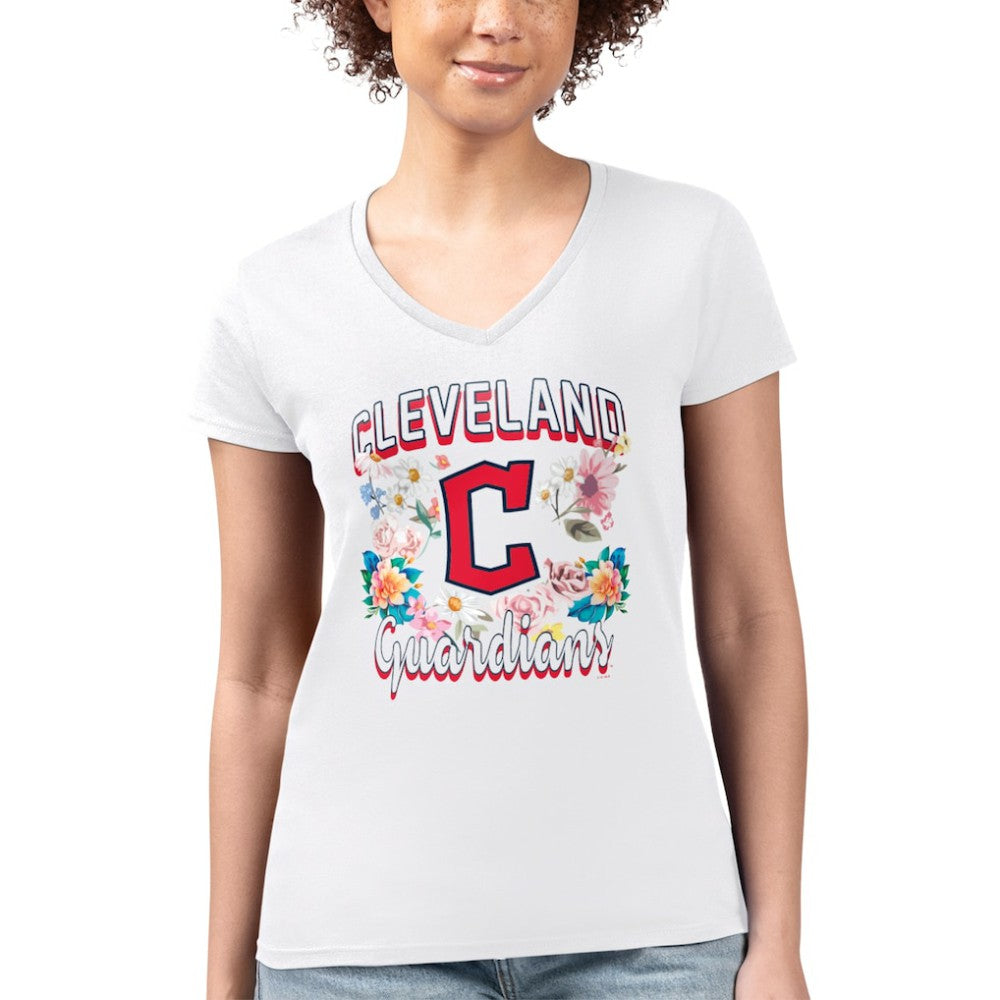 Cleveland Guardians G-III 4Her by Carl Banks Women's Super-Slim Fit Lightweight Flowers Graphic V-Neck T-Shirt - MLB T-shirts