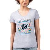 Miami Marlins G-III 4Her by Carl Banks Women's Super-Slim Fit Lightweight Flowers Graphic V-Neck T-Shirt - MLB T-shirts