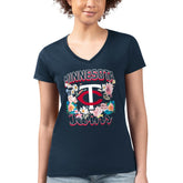 Minnesota Twins G-III 4Her by Carl Banks Women's Super-Slim Fit Lightweight Flowers Graphic V-Neck T-Shirt - MLB T-shirts