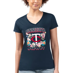 Minnesota Twins G-III 4Her by Carl Banks Women's Super-Slim Fit Lightweight Flowers Graphic V-Neck T-Shirt - MLB T-shirts