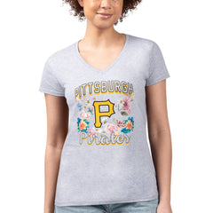 Pittsburgh Pirates G-III 4Her by Carl Banks Women's Super-Slim Fit Lightweight Flowers Graphic V-Neck T-Shirt - MLB T-shirts