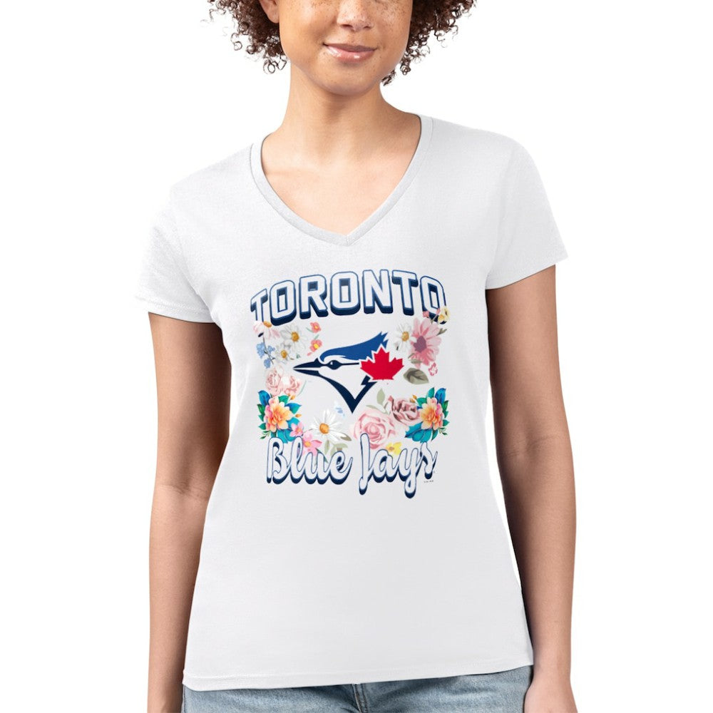 Toronto Blue Jays G-III 4Her by Carl Banks Women's Super-Slim Fit Lightweight Flowers Graphic V-Neck T-Shirt - MLB T-shirts
