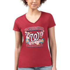 Washington Nationals G-III 4Her by Carl Banks Women's Super-Slim Fit Lightweight Flowers Graphic V-Neck T-Shirt - MLB T-shirts