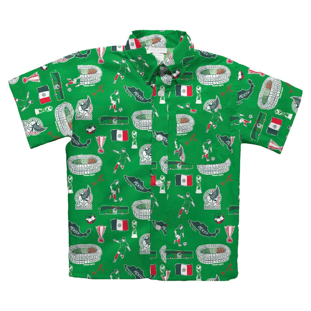 Mexico National Team Vive La Fete Youth Impressions Artwork Button-Up Shirt