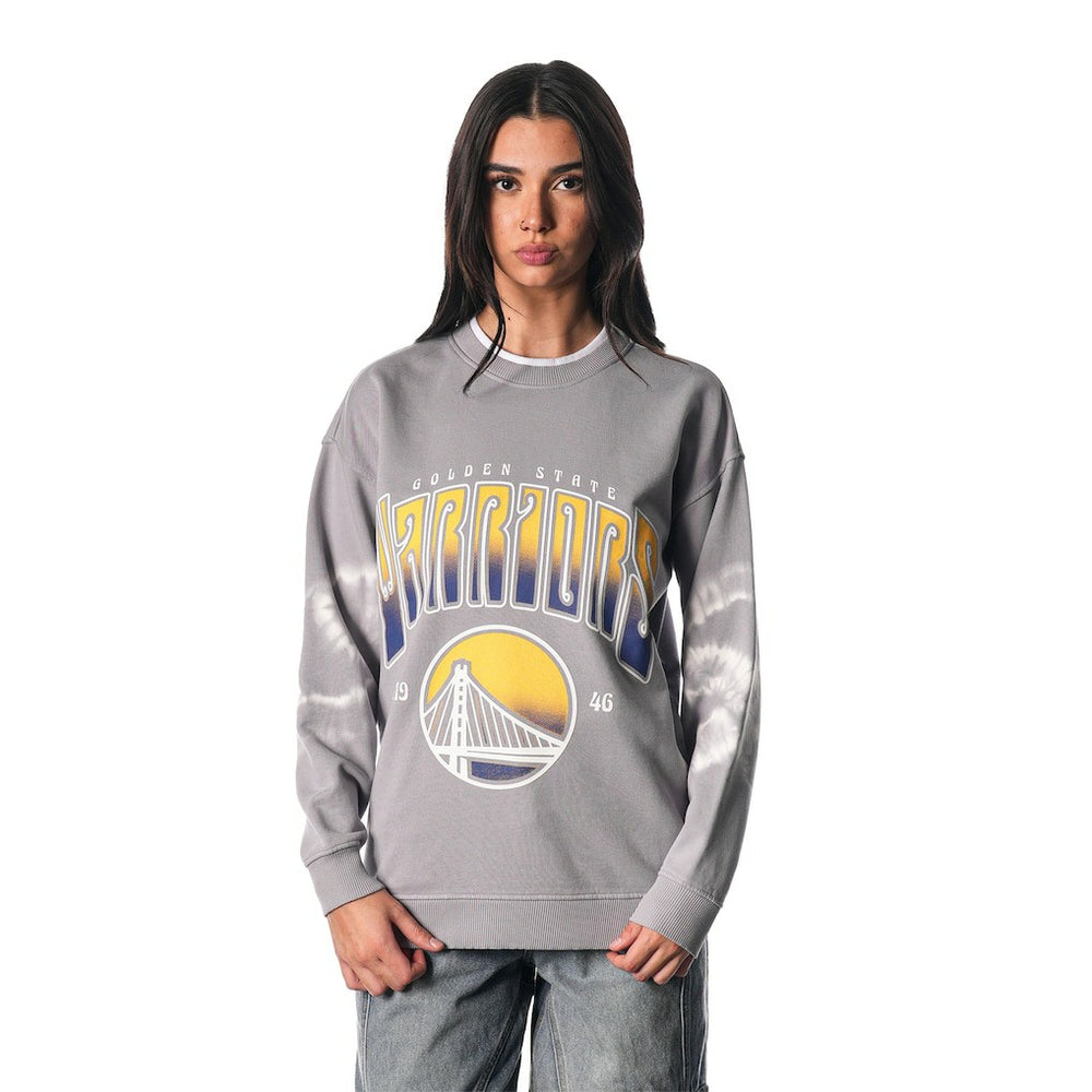 Heather Gray Golden State Warriors The Wild Collective Women's Bleached Tie-Dye Pullover Sweatshirt sale | NBA