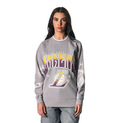 Heather Gray Los Angeles Lakers The Wild Collective Women's Bleached Tie-Dye Pullover Sweatshirt | NBA