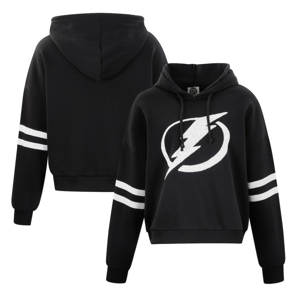 Tampa Bay Lightning Cuce Women's Sequin Cropped Pullover Hoodie - NHL Hoodies