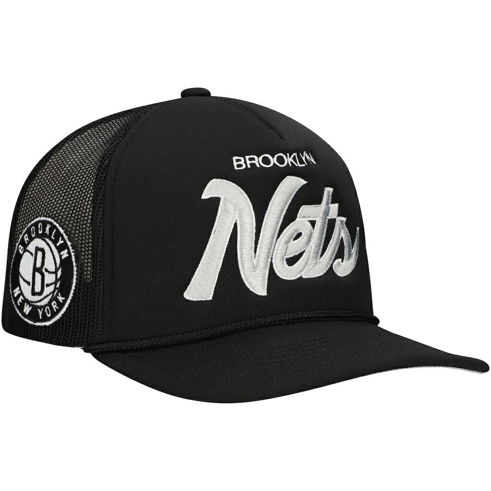 Black Brooklyn Nets Script Trucker Adjustable Hat | NBA