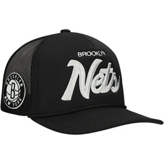 Black Brooklyn Nets Script Trucker Adjustable Hat | NBA