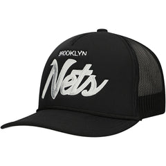 Black Brooklyn Nets Script Trucker Adjustable Hat | NBA