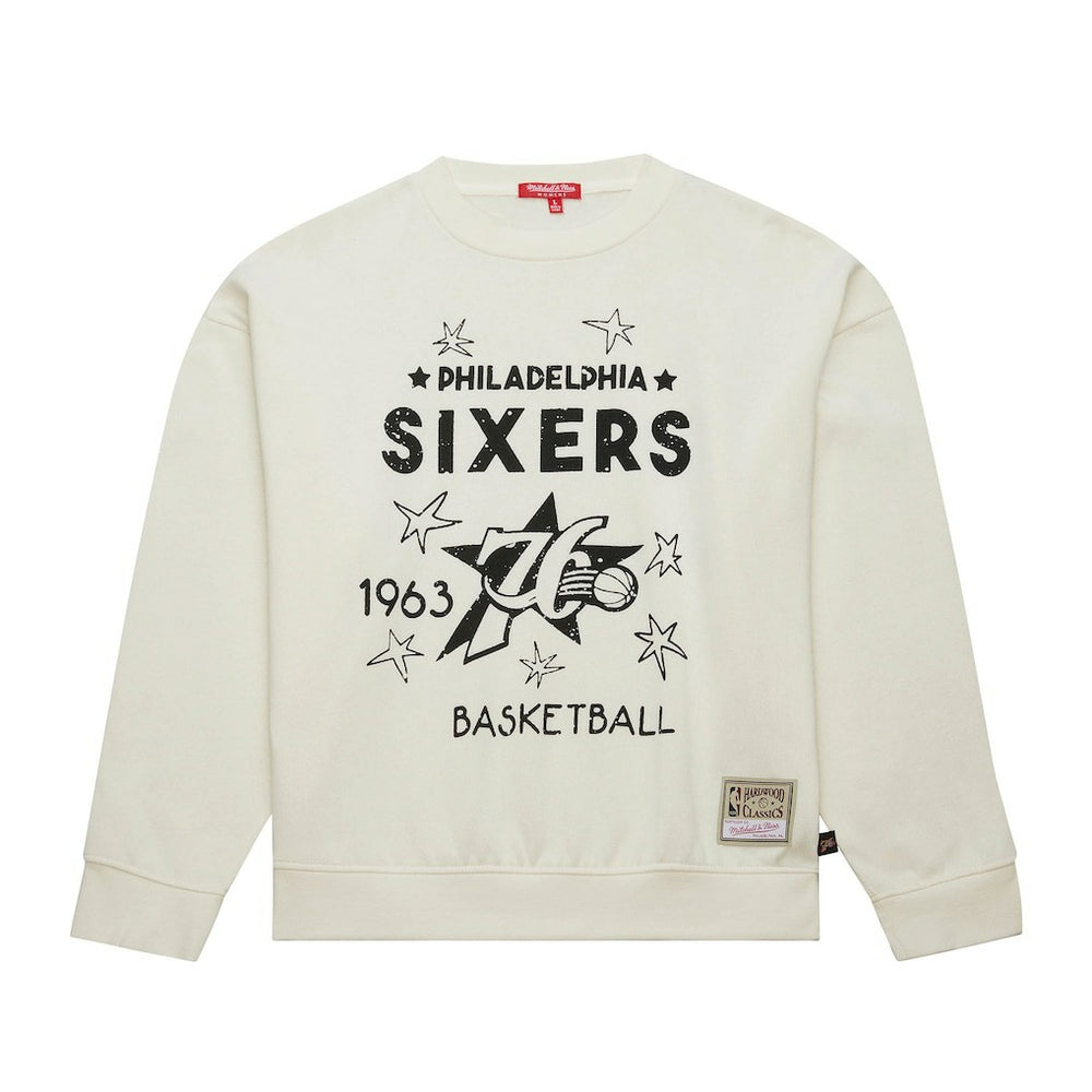Cream Philadelphia 76ers Women's Hardwood Classics Pullover Sweatshirt | NBA