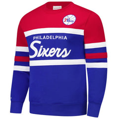 Royal/Red Philadelphia 76ers Hardwood Classics Vintage Logo Head Coach Pullover Sweatshirt | NBA