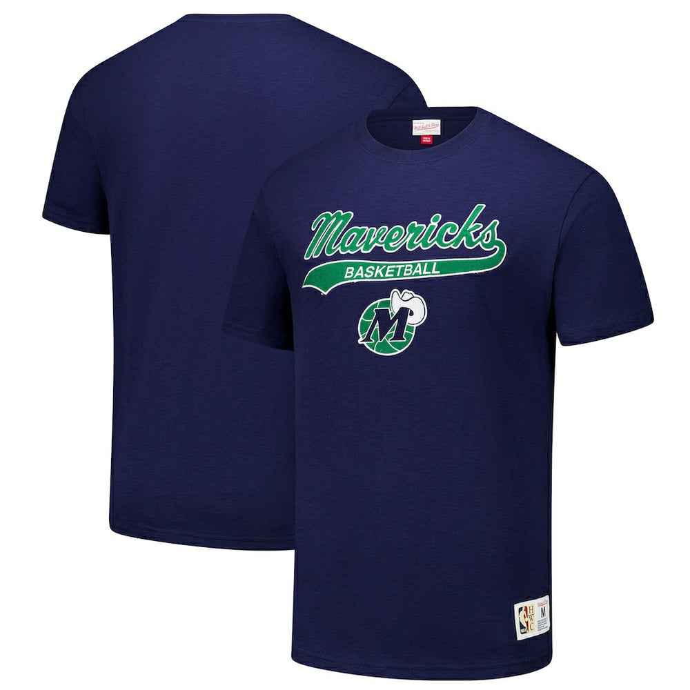 Navy Dallas Mavericks Hardwood Classics Felt Applique Slub T-Shirt sale | NBA