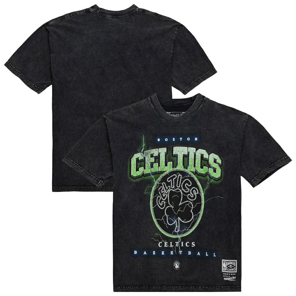 Black Boston Celtics Unisex Hardwood Classics Vintage Voltage Premium Heavyweight T-Shirt | NBA