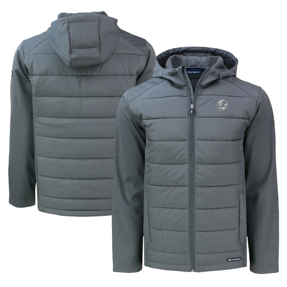 New York Yankees Cutter & Buck Big & Tall Evoke Hybrid Eco Softshell Recycled Full-Zip Hooded PrimaLoft Jacket - MLB Jackets
