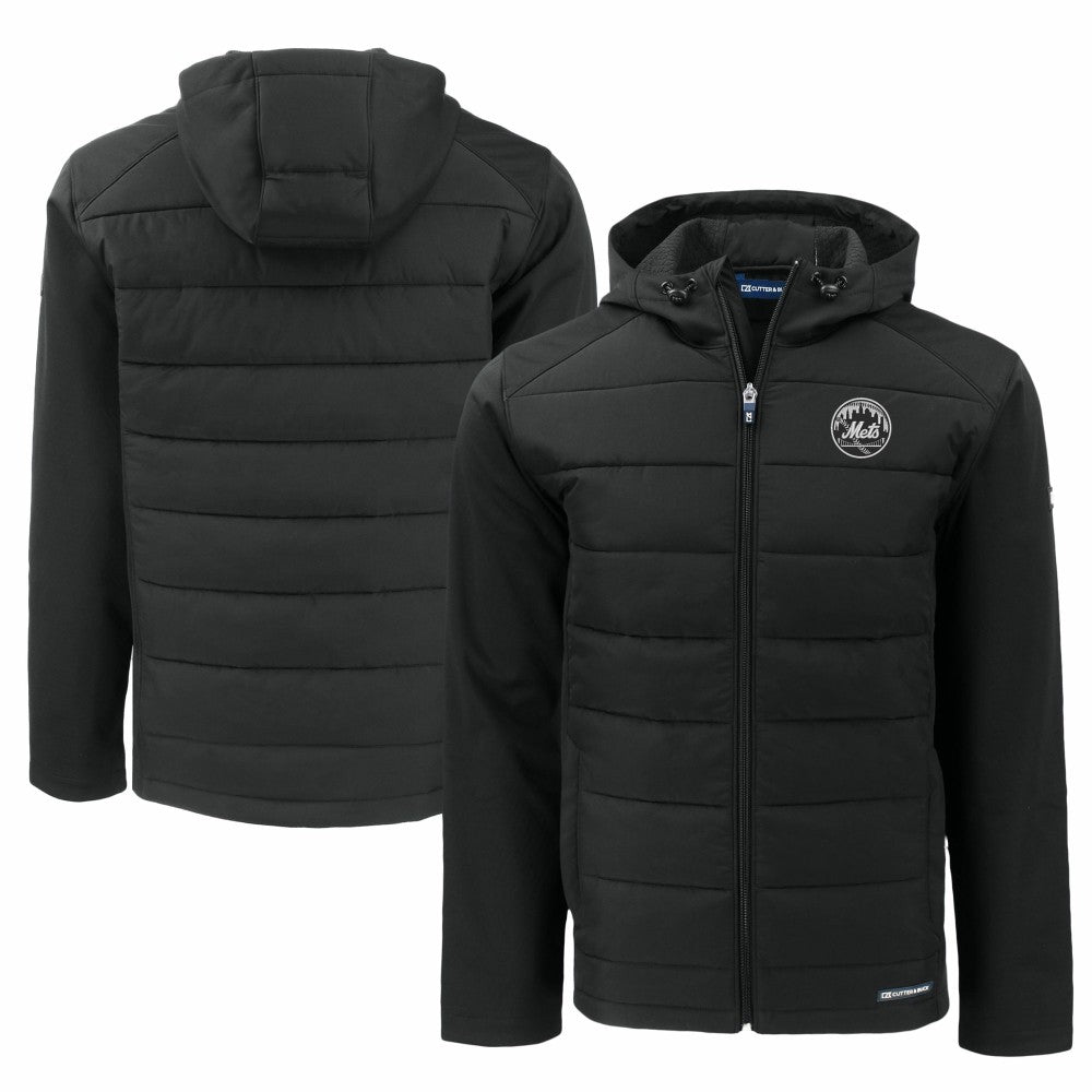 New York Mets Cutter & Buck Big & Tall Evoke Hybrid Eco Softshell Recycled Full-Zip Hooded PrimaLoft Jacket - MLB Jackets