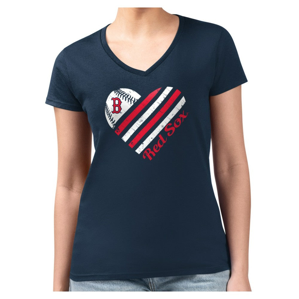 Boston Red Sox G-III 4Her by Carl Banks Women's Super-Slim Fit Lightweight Heart V-Neck T-Shirt - MLB T-shirts