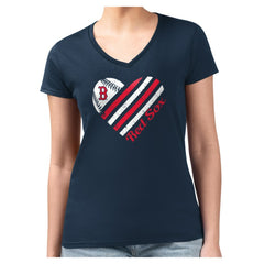 Boston Red Sox G-III 4Her by Carl Banks Women's Super-Slim Fit Lightweight Heart V-Neck T-Shirt - MLB T-shirts