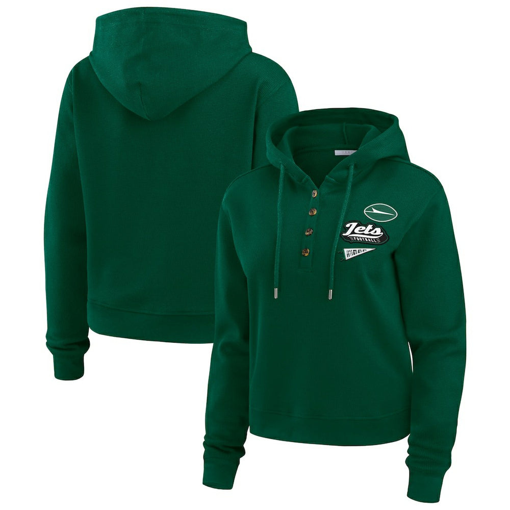 New York Jets WEAR by Erin Andrews Women's Plus Size Waffle Hoodie Pullover Top | NFL Near me