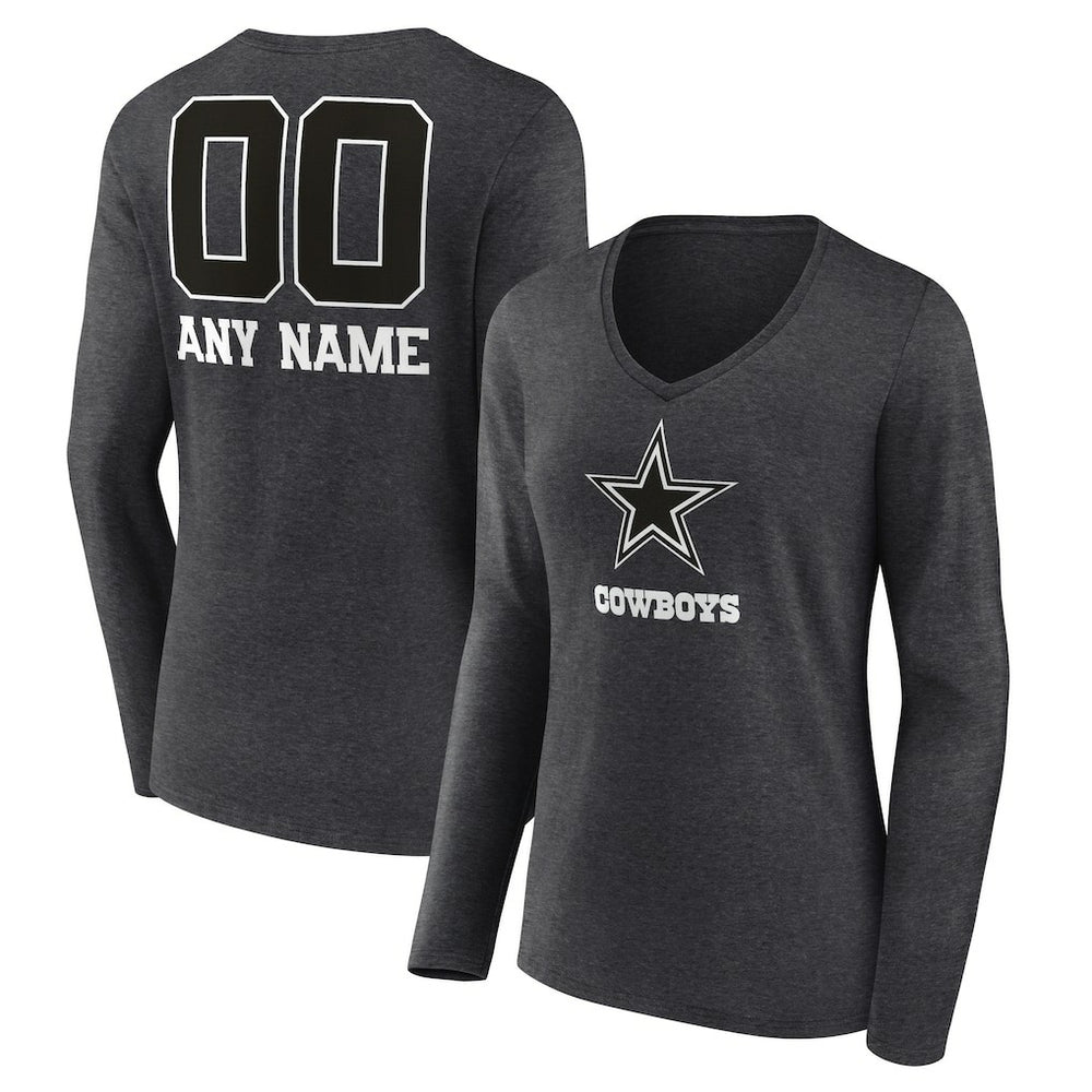 Dallas Cowboys Women's Personalized Name & Number Monochrome V-neck T-Shirt | NFL Sale