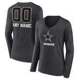 Dallas Cowboys Women's Personalized Name & Number Monochrome V-neck T-Shirt | NFL Sale