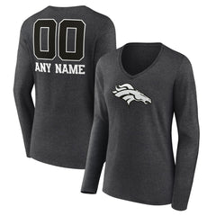 Denver Broncos Women's Personalized Name & Number Monochrome V-neck T-Shirt | NFL US