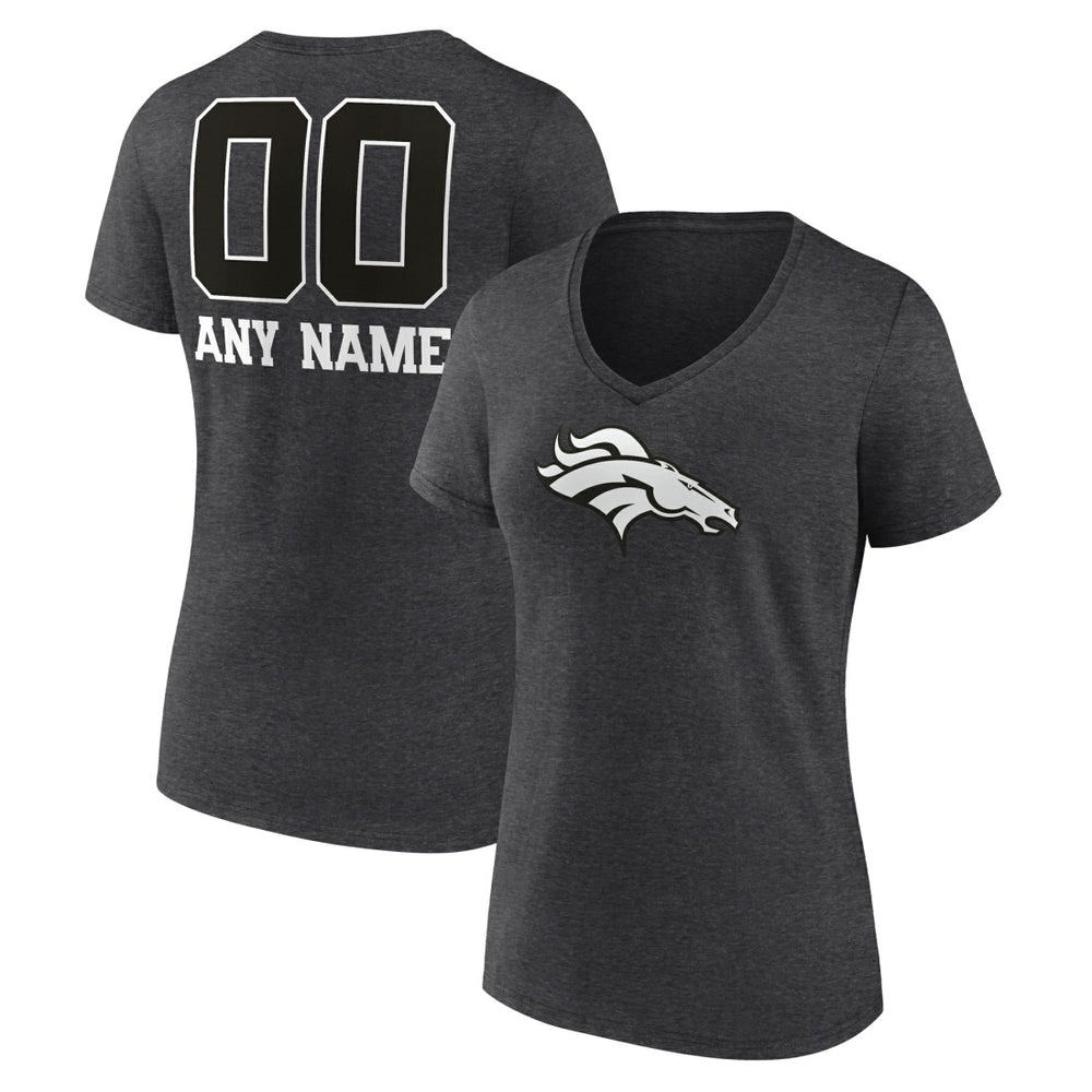 Denver Broncos Women's Personalized Name & Number Monochrome V-Neck Long Sleeve T-Shirt | NFL Hot
