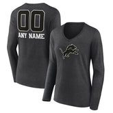 Detroit Lions Women's Personalized Name & Number Monochrome V-neck T-Shirt | NFL Discount