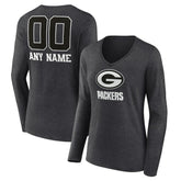 Green Bay Packers Women's Personalized Name & Number Monochrome V-neck T-Shirt | NFL Hot
