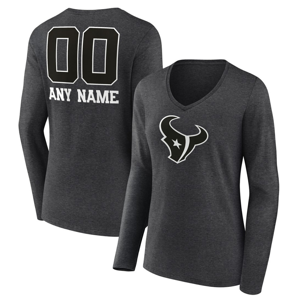 Houston Texans Women's Personalized Name & Number Monochrome V-neck T-Shirt | NFL Sale