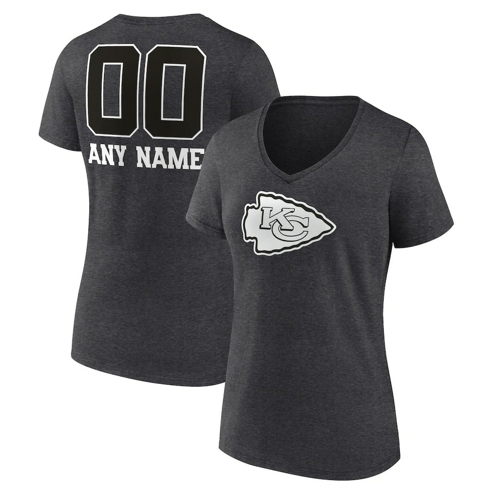 Kansas City Chiefs Women's Personalized Name & Number Monochrome V-Neck Long Sleeve T-Shirt | NFL Hot