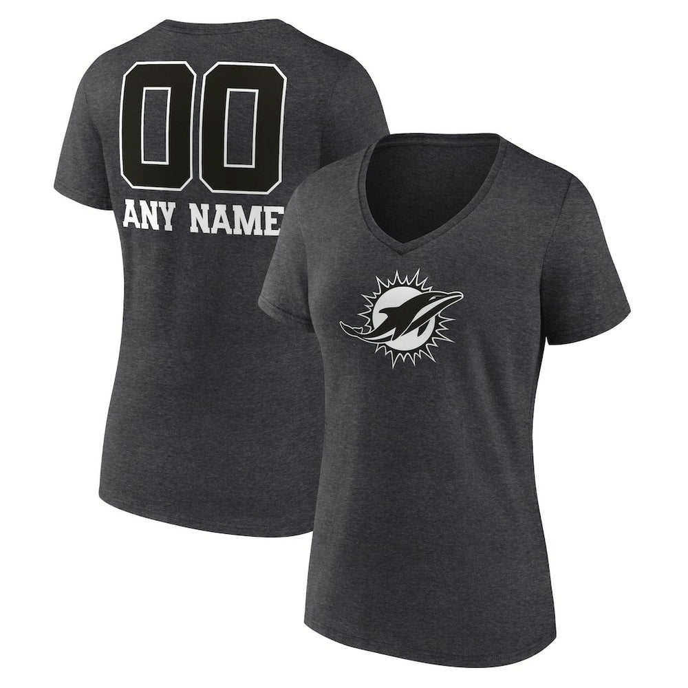 Miami Dolphins Women's Personalized Name & Number Monochrome V-Neck Long Sleeve T-Shirt | NFL New