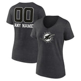 Miami Dolphins Women's Personalized Name & Number Monochrome V-Neck Long Sleeve T-Shirt | NFL New