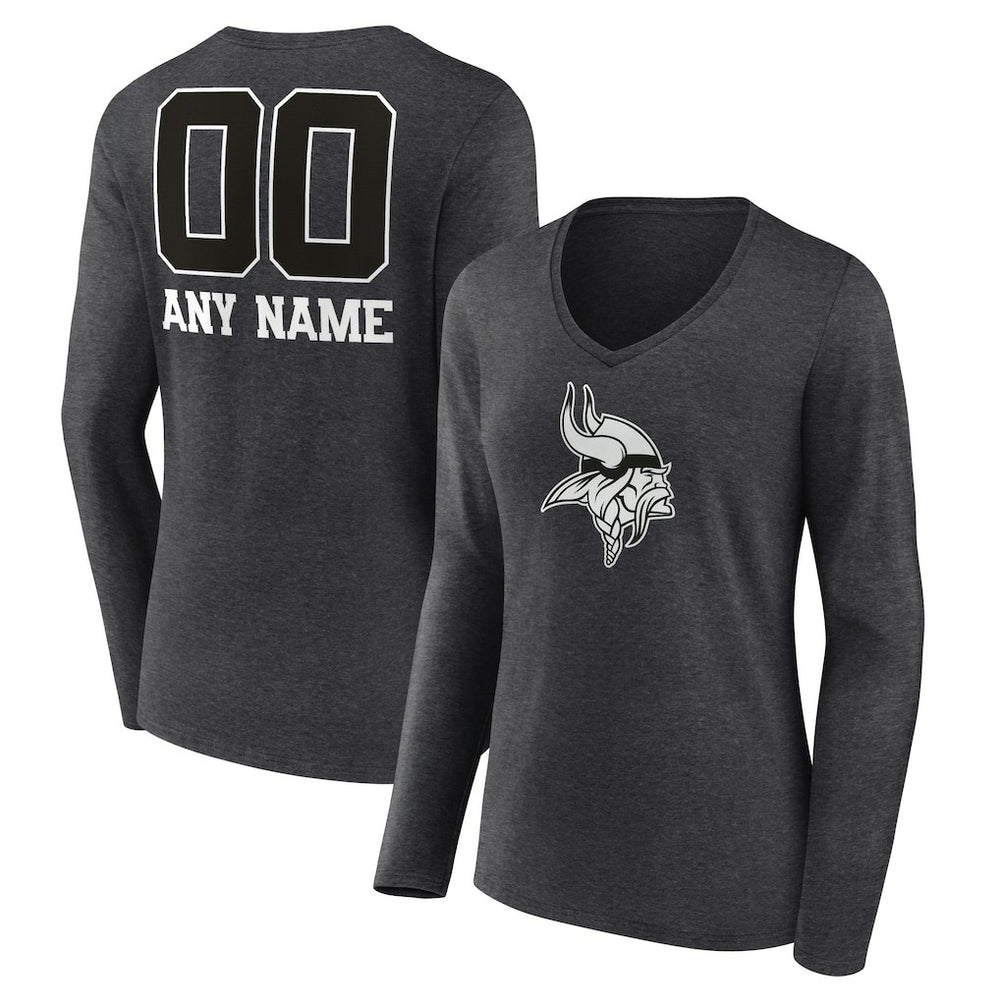 Minnesota Vikings Women's Personalized Name & Number Monochrome V-neck T-Shirt | NFL Hot