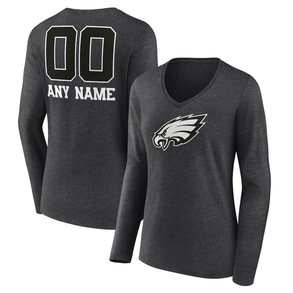 Philadelphia Eagles Women's Personalized Name & Number Monochrome V-neck T-Shirt | NFL Discount