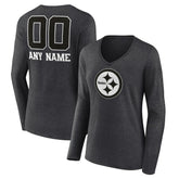 Pittsburgh Steelers Women's Personalized Name & Number Monochrome V-neck T-Shirt | NFL Hot