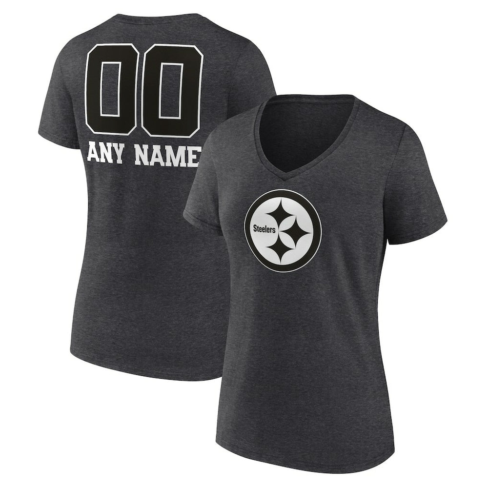 Pittsburgh Steelers Women's Personalized Name & Number Monochrome V-Neck Long Sleeve T-Shirt | NFL Sale
