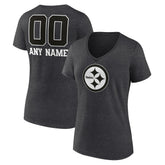 Pittsburgh Steelers Women's Personalized Name & Number Monochrome V-Neck Long Sleeve T-Shirt | NFL Sale
