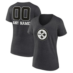 Pittsburgh Steelers Women's Personalized Name & Number Monochrome V-Neck Long Sleeve T-Shirt | NFL Sale