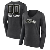 Seattle Seahawks Women's Personalized Name & Number Monochrome V-neck T-Shirt | NFL New