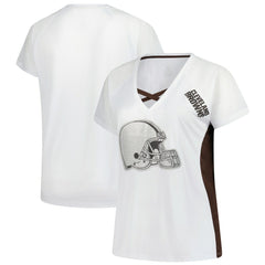 Cleveland Browns Women's Plus Size Glitter Lace-Up V- Neck T-Shirt | NFL Hot