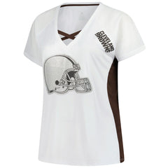 Cleveland Browns Women's Plus Size Glitter Lace-Up V- Neck T-Shirt | NFL Hot