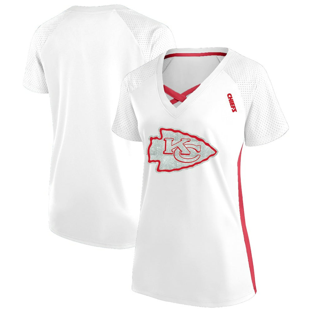 Kansas City Chiefs Women's Plus Size Glitter Lace-Up V- Neck T-Shirt | NFL New