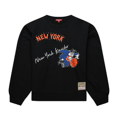 Black New York Knicks Women's Hardwood Classics Home Team Pullover Sweatshirt | NBA