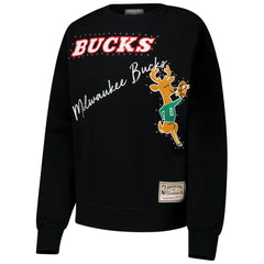Black Milwaukee Bucks Women's Hardwood Classics Home Team Pullover Sweatshirt | NBA
