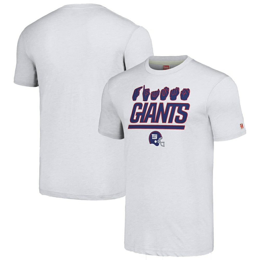 New York Giants Homage Unisex The NFL ASL Collection by Love Sign American Sign Language T-Shirt | NFL Near me